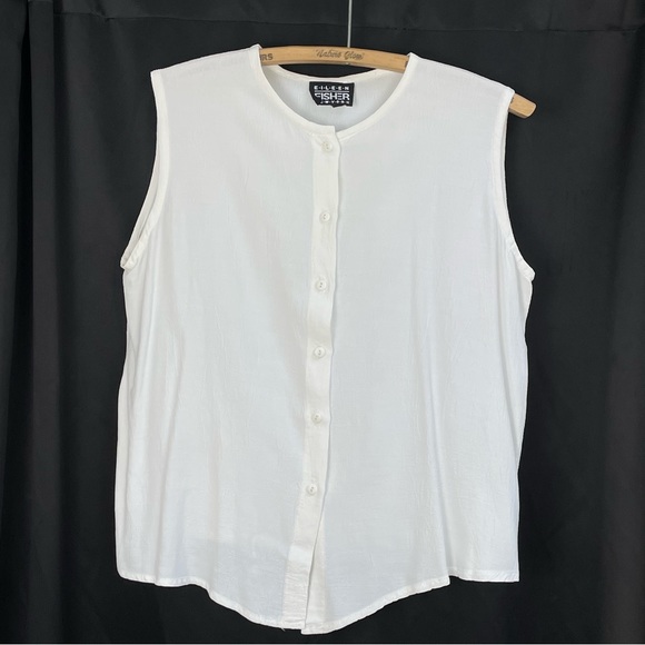 Vintage EILEEN FISHER Sleeveless Top tank white textured luxurious - Picture 1 of 14